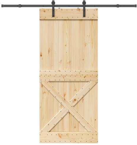 vidaXL Porta Scorrevole con Set Hardware 100x210cm Legno Massello Pino