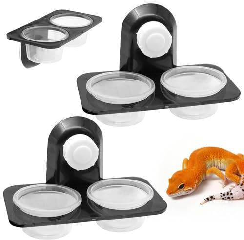 JLNGTHONG 2pcs Reptile Water and Food Bowl Crested Gecko Feeding Ledge Plastic Suction Cup Reptile Water Dish Reptile Feeder for Lizard Chameleon Turtle Tortoise Snake Scorpion Centipede Fits Tank