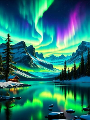 Acvruxyn 5D DIY Diamant Painting Aurora, Landschafts Diamond Painting Kit für Erwachsene, Mosaikherstellung Set, Vollbohrer Rundsteine, Kreative Wanddeko und Heimdekoration, 30x40cm