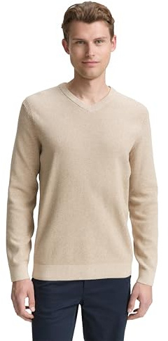 TOM TAILOR Herren Strickpullover mit V-Ausschnitt aus Bio-Baumwolle