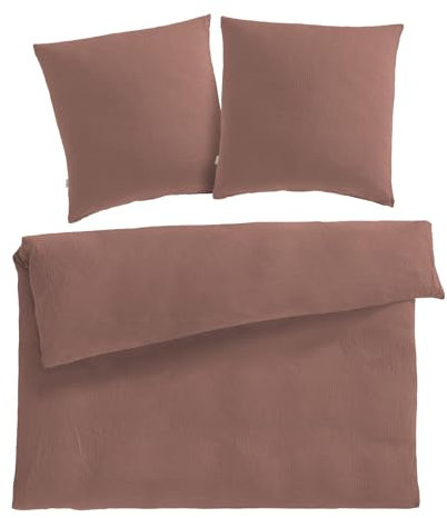 Pure Label Musselin Bettwäsche 200x220 cm mit Kissenbezug 2er Set 80x80 cm aus 100% Baumwolle - Traumhaft weiche, kuschelige Bettwäsche-Sets in braun