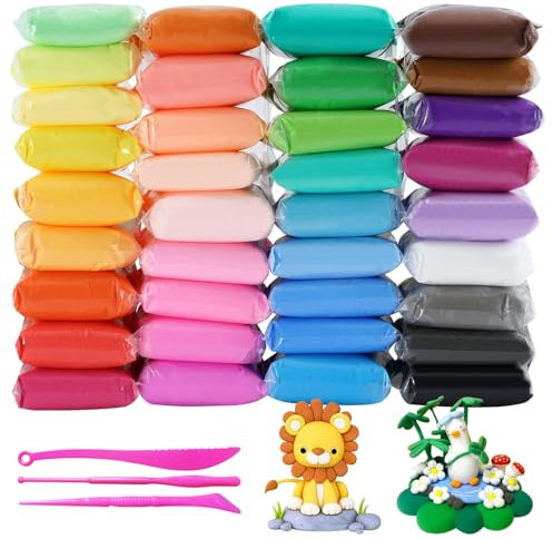 LXYYDS 36 Farben Modelliermasse Lufttrocknend, Lufttrocknend Magischer Knete für Kinder, Mit 3 Werkzeug, Modelliermasse Set, Polymer Clay, Für Jungen und Mädchen im Alter von 3-12 Jahren