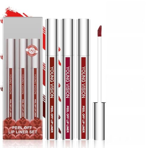 LOPHE Peel Off Lip Liner Stain, 3 Pcs Perfilador de Labios Set, Despegable, Delineador Labios de Larga Duración, Lip Tint con Acabado Mate, Impermeable, Lápiz Labial para Mujeres (Conjunto B)