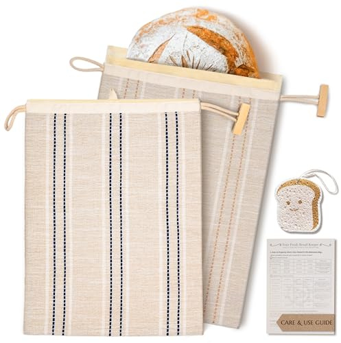 JACYAO'S Reusable Beeswax Bread Bags for Homemade Sourdough, 2 Pack