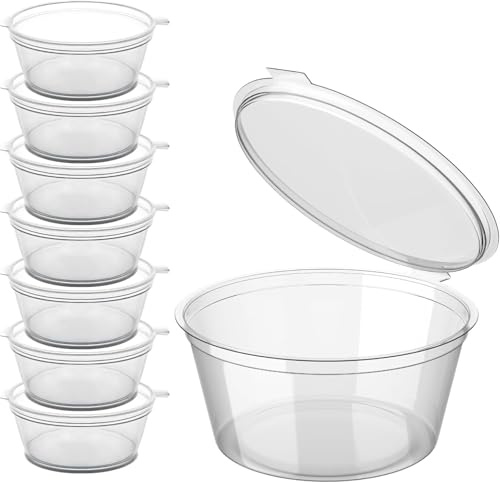 Mega Packaging (100 Pcs 2oz Clear Round Hinged Pots with Lids - Portion Cups with Hinged Lids - Deli Pots, Perfect for Takeaways, Restaurants, Sauces, Ketchup, Food Storage Container