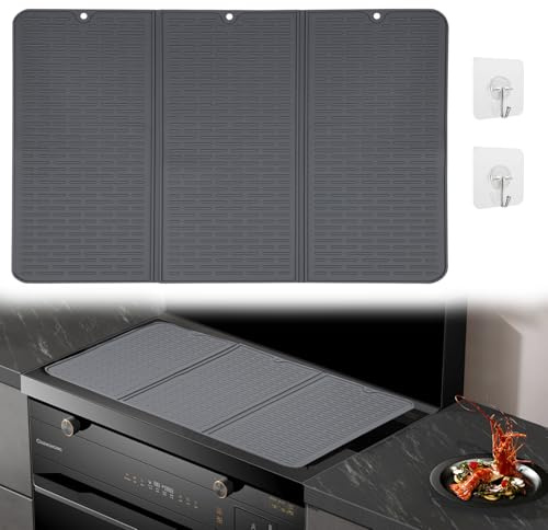 Yallmie 70.7 * 50.8 Cm Silicone Stove Top Cover, Silicone Stove Mat for Electric Cookers Induction Hob Protector Mat, Heat Resistant Cooker Top Protector Foldable Induction Hob Covers (Grey)