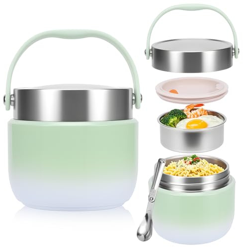 HOMIKLSA Thermobehälter für Essen 1200 ml,Thermoschüssel mit Deckel,Warmhaltebehälter Speisegefäß für Essen,Thermo lunchbox Essen Auslaufsicher mit Löffel, Erwachsene für von Suppen,Brei(Grün)