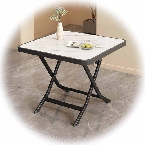 Runder klappbarer Esstisch, 90/100 cm, quadratischer Gartentisch, 60/70/80 cm, Holz-Klapptisch, Metallrahmen, minimalistischer Terrassen-Couchtisch, einfache Montage (Farbe: B, Größe: 90 x 90 x 72 cm)