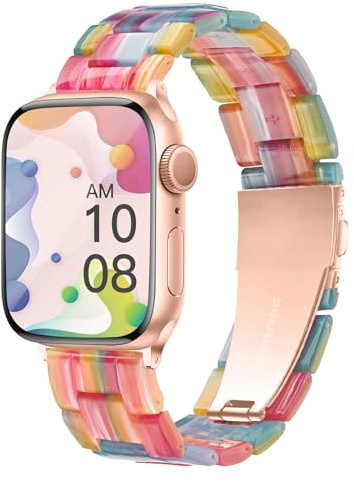 Vamyzji Compatible with Apple Watch Straps 42mm(Series 11 10)41mm 40mm 38mm, Light Resin Rainbow Waterproof Sport iWatch Strap with Stainless Steel Clasp for Apple Watch Series 11 10 SE 9 8 7 6 5 4 3