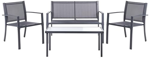 Beliani Lounge Set 4-teilig Metall dunkelgrau Sitzgruppe 2-Sitzer Sofa 2 Stühle & Tisch Tavoleto