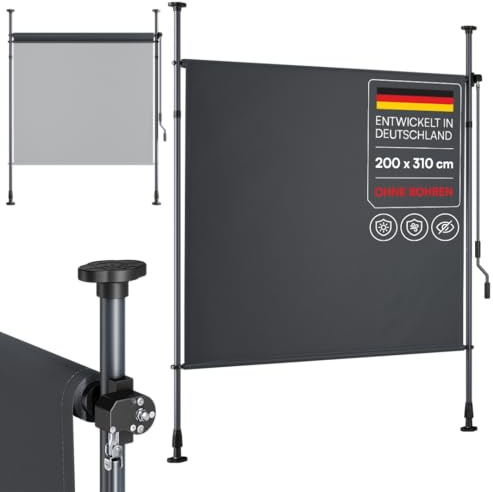STEELSØN Serelia Senkrechtmarkise 200x310 cm – Vertikalmarkise außen Antharzit – Sichtschutz Balkon wetterfest – Klemmmarkise als Sonnenschutz & Windschutz – Balkonmarkise ohne Bohren – Outdoor-Rollo