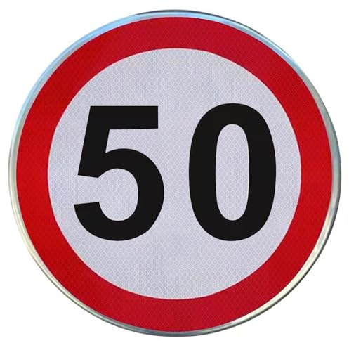 Segnale di limite di velocità 50 km/h segnale stradale riflettente in alluminio da 1,5 mm include accessori resistente alle intemperie per strade parcheggi e cantieri (50 Km Orari, 50cm)