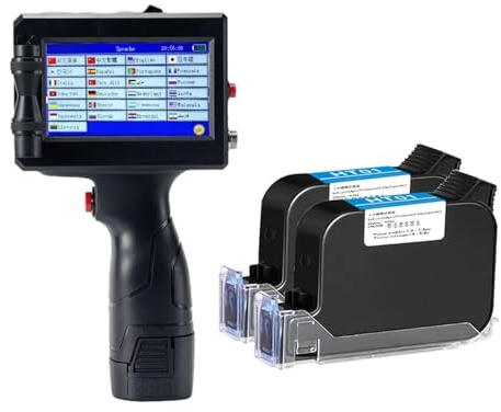 MNMIOIO Handheld-Tintenstrahldrucker 12,7-mm-Hand-Tintenstrahldrucker, tragbarer Etikettenlos-QR-Code-Verpackungsbeutel-Plastikflaschendrucker, schnell trocknende Tinte(Printer with 2 Ink)