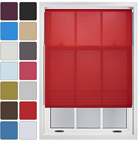 FURNISHED Blinds Window Custom Made to Measure Daylight Roller Blinds - Sheer Non-blackout Blind Opaque Fabric Shades Easy Fit Window Blinds, Red up to 120W x 165H cm