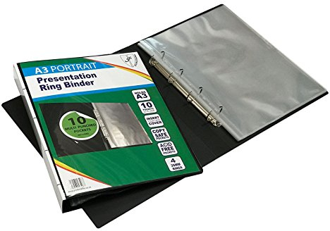 6 x Deluxe (DIN A3, Hochformat, 4 D-Ringbuch Präsentation, Art, Schwarz