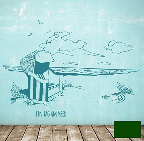 Wandtattoo Wandaufkleber Strandkorb am Meer maritim Ein Tag am Meer M1496 - ausgewählte Farbe: *Dunkelgrün* ausgewählte Größe:*S 80cm breit x 50cm hoch