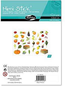 MY MANDARINE AE016O - Packung Mimi Stick, 12 Stickerbogen 21x16cm (408 Stickers), Obst und Gemüse, 1 Pack