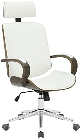 CLP Bürostuhl Dayton aus Kunstleder Drehstuhl mit Kopfstütze, Wippfunktion, Höhenverstellung & 360° Drehfunktion, Farbe:weiß/grau