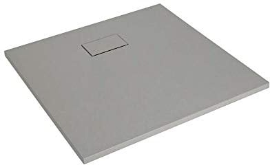 Milano Rasa Light Grey Low Profile Rectangular Textured Slate Effect Shower Tray - 900mm x 800mm