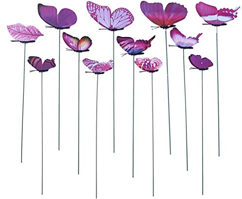 SM SunniMix 12er/Pack Gartenstecker Schmetterlinge der Hingucker auf Ihrer Terrasse/Blumenbeet/Garten/Balkon/Blumenkopf, Lila