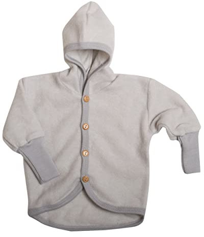 Cosilana Baby Jäckchen mit Kapuze aus weichem Wollfleece, 60% Schurwolle kbT, 40% Baumwolle (kbA) (86-92, Grau meliert)