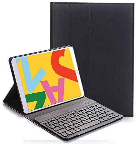 RLTech Clavier étui pour iPad 10.2 Pouce 2019, QWERTY Slim PU Housse Détachable Wireless Clavier Keyboard sans Fil Coque pour iPad 10.2 Pouce 2019, Noir