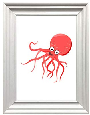 Din A4 Kunstdruck ungerahmt - Lustige Krake - Meer Ozean Oktopus Badezimmer Kinderzimmer Rot Druck Poster Bild