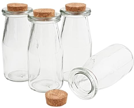 VBS Glasflasche mit Korken 4 Stück 150ml Geschenkverpackung