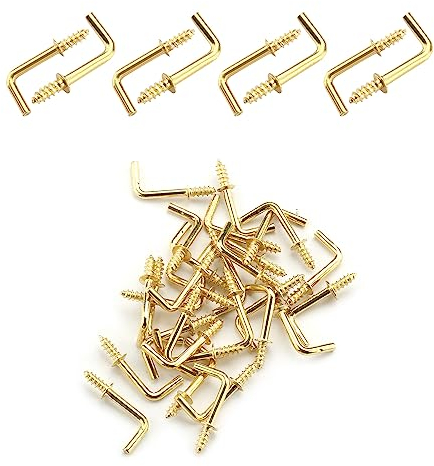 MroMax 5/8 Zoll 50 Stück Gold Schraubhaken L Form Haken Kohlenstoffstahl 1 Form Rechtwinklige Haken Messing beschichtet 7 Form Schraubhaken Selbstschneidende Schraubhaken für Zuhause Arbeitsplatz Büro