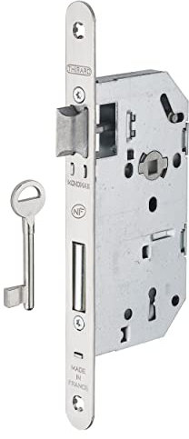 Serrure MONOMAX NF Axe 50 Version Pêne Dormant 1/2 Tour - Coffre Galvanisé, Têtière Inox, Sans Gâche - Modèle Encastrable pour Porte d'Entrée - Made in France - Finition Noire - THIRARD