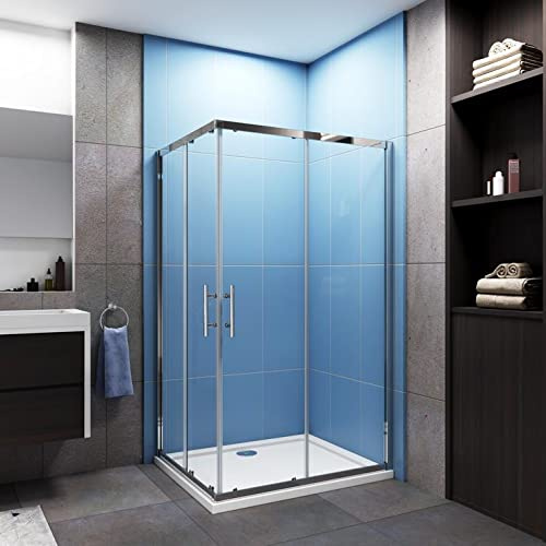 AICA SANITARIOS Mampara Esquinera Puertas Correderas Antical 6mm Cromado 80x100x195cm
