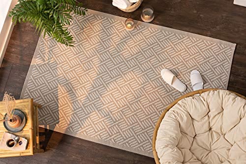 Dekoleidenschaft Outdoor-Teppich Beige aus recyceltem Polypropylen, 120x180 cm, wetterfest für Draußen, Garten, Balkon & Terrasse, Balkonteppich, Gartenteppich, Terrassenteppich