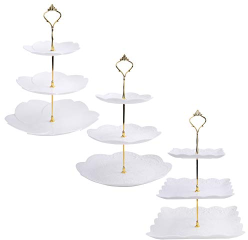 Tosnail 3 Stück Kunststoff Cupcake Ständer mit 3 Etagen, Kunststoff Dessert Stand Weiß für Hochzeit Home Geburtstag Tea Party
