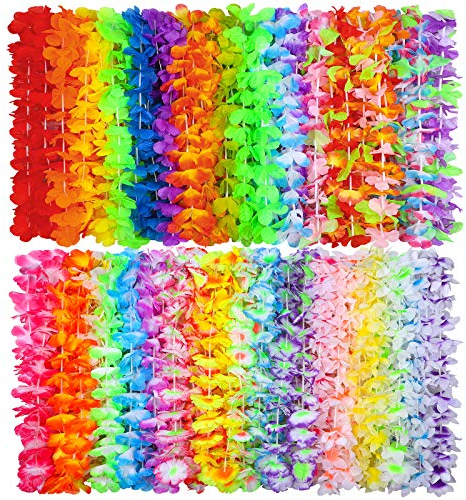 Stück hawaiianische Blumenkränze, Partydekorationen,hawaiianische Blumenketten (Leis), Mehrfarbig, Tropische Blumenketten für Luau-Themenparty, Dekorationen (72)