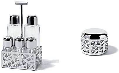 Alessi - MSA16 - CACTUS! Servizio per olio, aceto, sale, pepe e spezie in acciaio inossidabile 18/10 lucido e vetro. & Cactus Formaggiera, Acciaio Inossidabile, Argento, 9.2 cm