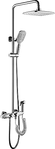 Mrzyzy Duschsystem Badezimmer-Duschset Aufputz Chrom Thermostat 3 Funktionen Home Shower Body mit Spritzpistole, Handbrause, Kopfbrause