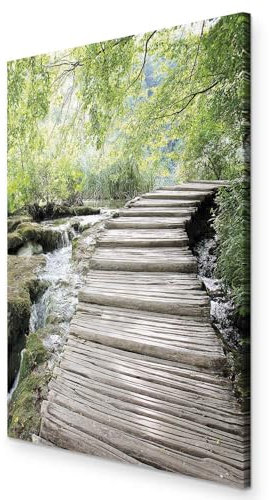 murando - Akustikbild Natur Bilder Akustikschaum Hochleistungsschallabsorber Schallschutz Leinwand 1 tlg Wandbild Raumakustik Schalldämmung Wald Wasserfall grün c-B-0468-b-a