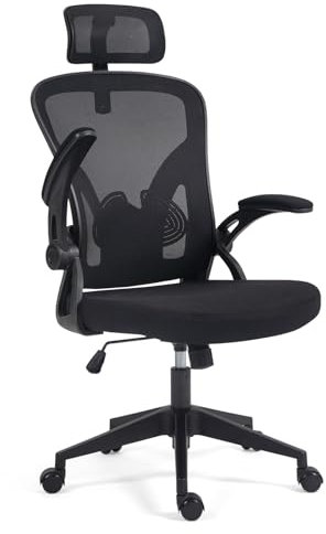 Ahua Silla de Oficina ergonómica de Malla, Soporte Lumbar con Brazos abatibles y Ajustable fácil de almacenar, Respaldo de Malla Transpirable cómodo cojín Ruedas silenciosas para Model: CY-8013-TB