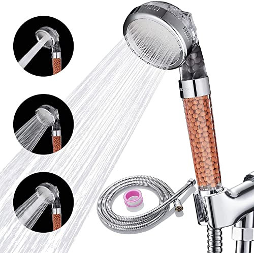Cobbe Shower Head Set with Hose and Bracket, Filter Filtration 3 Settings High Pressure Water Saving Spray Handheld Showerheads, Transparent, (KSS05A0012)