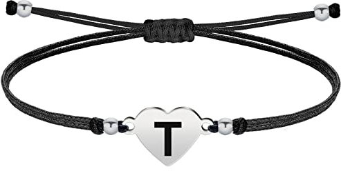 Bracelet lettre initial A-Z en acier inoxydable avec fil ciré Bracelet femme ou homme initial de nom