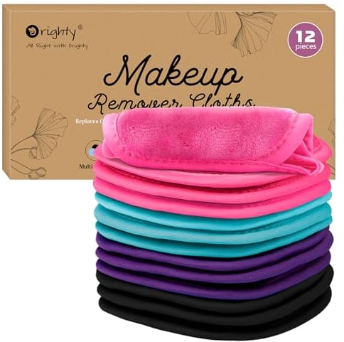 Orighty Make-up-Entferner-Tücher, 12 Stück, Make-up-Entfernungstuch, wiederverwendbare Make-up-Entferner-Pads entfernen sofort Schmutz mit nur Wasser, 12,7 x 12,7 cm