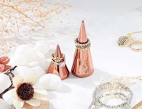 EHC 2 x Metal Plated Small Jewellery Storage Cone - Rose Gold, Jewelry Rings Organizer, Ring Holder, Finger Ring Decorative Display Stand, Gifts for Women