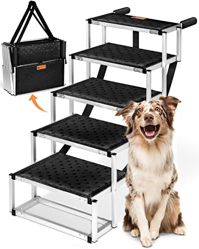 PFOTENKÖNIG® Escalier pour Chien de Voiture [jusqu'à 70 kg] – Rampe Ultra Légère de Qualité Supérieure Pliable – Aide à l'Entrée Voiture Très Stable et Compact