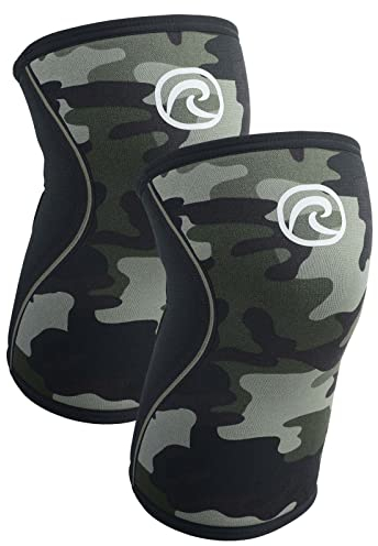 Rehband Benda per ginocchio Rx, fascia per ginocchio in neoprene da 7 mm per sollevamento pesi e powerlifting, protegge le articolazioni e stabilizza i muscoli, Colore:Camuffare - 1 Paio, Misura:M