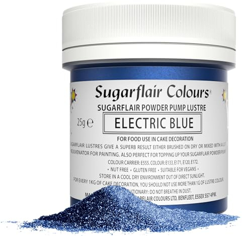 Sugarflair Electric Blue Edible Glitter Dust Powder Pump Refill Tub - Food Colouring Powder, Edible Colour Dust, Brush On, Spray, or Add Rejuvenator to Create Eye-Catching Paint Effect - 25g