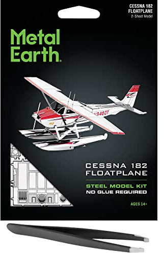 Fascinations Metal Earth Cessna 182 Floatplane 3D Metall Modellbausatz Bundle mit Pinzette