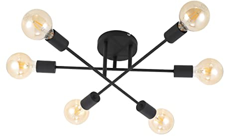 Trango 6-flg. Deckenleuchte Schwarz-matt 1012-65 Wohnzimmerlampe Arme schwenkbar *SKY* mit 6x E27 Fassung Küchenleuchte, Flur Deckenlampe, vintage Kronleuchter ohne Leuchtmittel