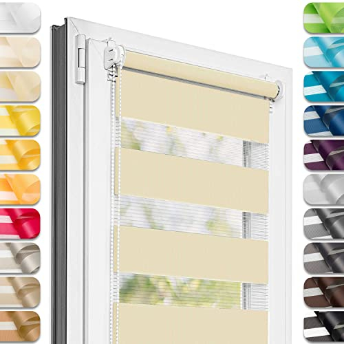 Estika Doppelrollo Klemmfix ohne Bohren - 90 cm x 120 cm - Cremefarbe - 27 Stofffarben, Tag und Nacht Duo Rollo, Rollos für Fenster ohne Bohren, Fenster Sichtschutz (90 cm Stoffbreite)