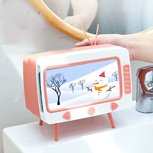 Taschentuchbox,Retro-TV-Taschentuchbox, Handyhalter, Ständer für alle Handys, Fernseher-Stil, multifunktional, Handyschlitz-Design für Schlafzimmer, Büro (Rosa)