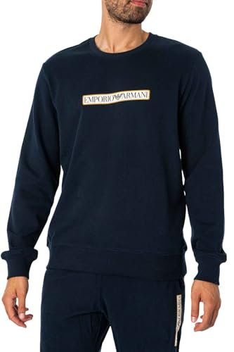 Emporio Armani Men's Brushed Terry Crew Neck Sweater Sweatshirt, Marine, L